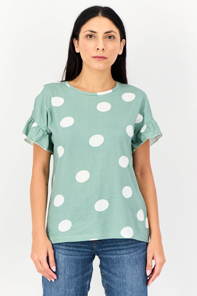 VERO MODA I Scenery by Vero Moda Women Round Neck Short Sleeve Polka Dots T-Shirt, Multicolor - Image 1