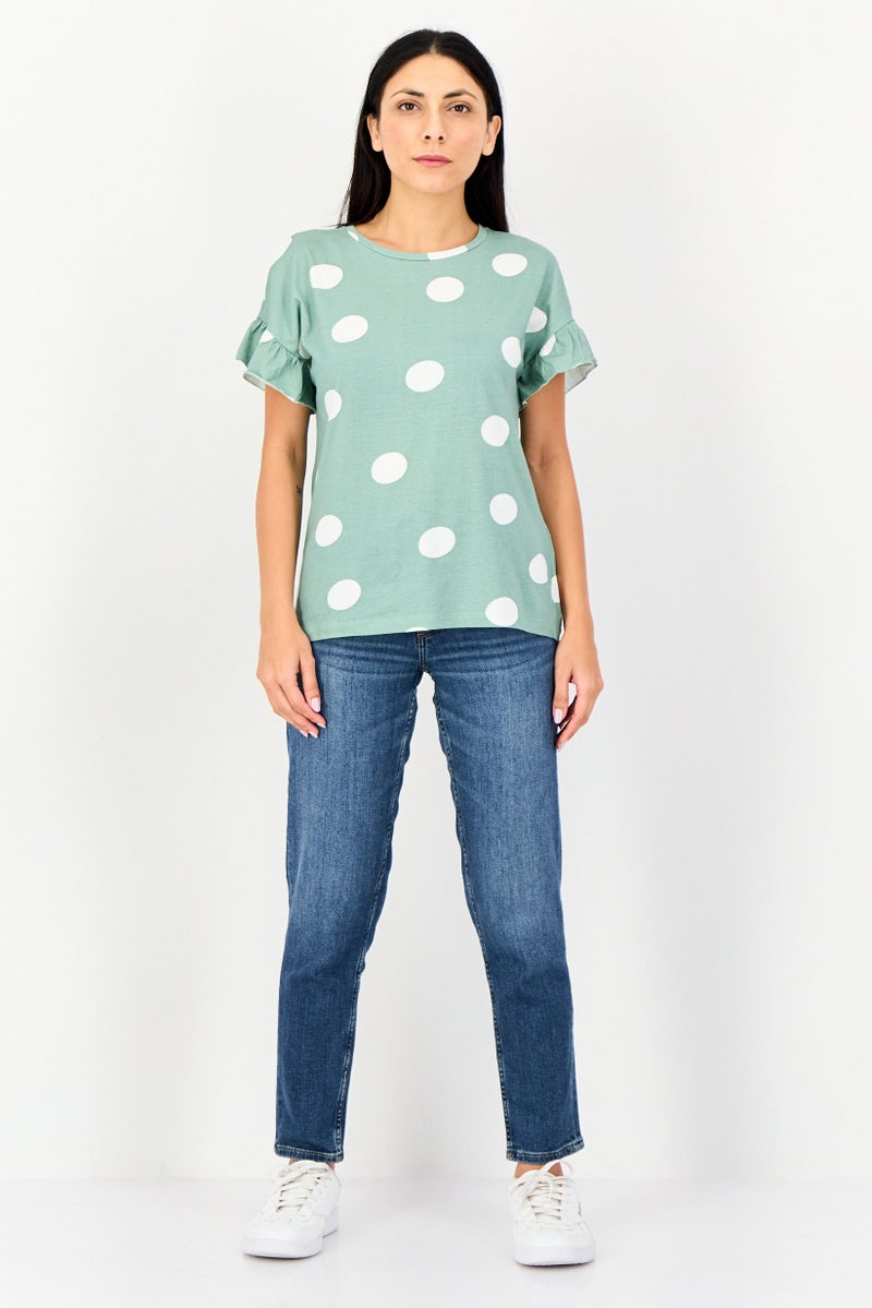 VERO MODA I Scenery by Vero Moda Women Round Neck Short Sleeve Polka Dots T-Shirt, Multicolor - Image 3