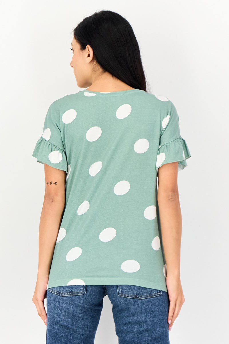 VERO MODA I Scenery by Vero Moda Women Round Neck Short Sleeve Polka Dots T-Shirt, Multicolor - Image 4