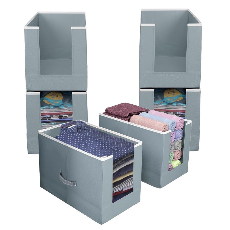 LAXIS ® 6 Pcs Non-Woven Shirt Stacker, Organizer for Wardrobe, Clothes Organizer, Grey Color & Foldable, Closet & Wardrobe Organizer, Dress Collapsible, Foldable Cupboard Storage Box Size 40x20x25Cm - Image 1