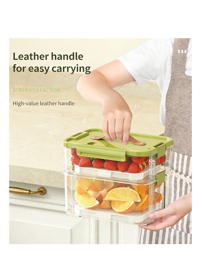 2 PCS 1000ML Chilled Fresh-Keeping Food Storage Containers with Ice Box, Stackable Leakproof Picnic Lunch Boxes, Refrigerator Organizer Boxes for Fruits, Vegetables & Prepared Meals - Image 5