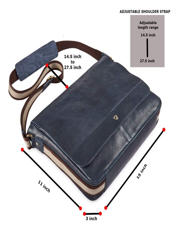 Cochoa Real Leather Laptop Bag Men Women Distressed Vintage Messenger Satchel Shoulder Bag (Ocean Blue) - Image 2