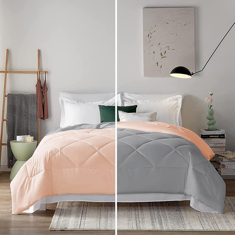 Filbert Super Comfort Microfiber 500 Gsm Reversible Winter Comforter For King Size RajaiBlanket Diamond Stitch 92 X 106 Inches233Cm X 269Cm 300 Tc Comforter King Size SilverPeach
