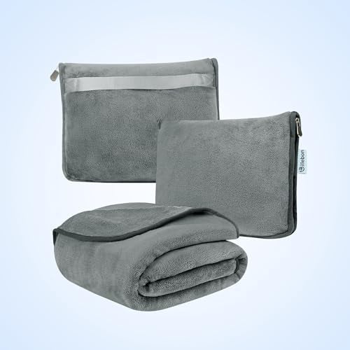 Billebon Travel Blanket Airplane Compact Soft Lightweight & Cozy Blanket with Soft Bag Pillowcase Packable Travel Blanket Perfect for Flight Car Bus Train (Grey, 5 Ft. X 3 Ft.) - Image 2