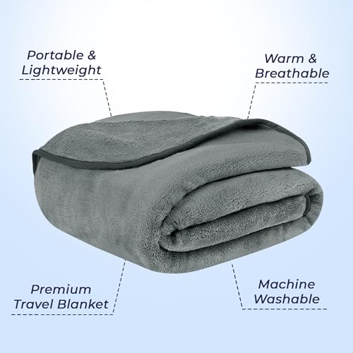Billebon Travel Blanket Airplane Compact Soft Lightweight & Cozy Blanket with Soft Bag Pillowcase Packable Travel Blanket Perfect for Flight Car Bus Train (Grey, 5 Ft. X 3 Ft.) - Image 3