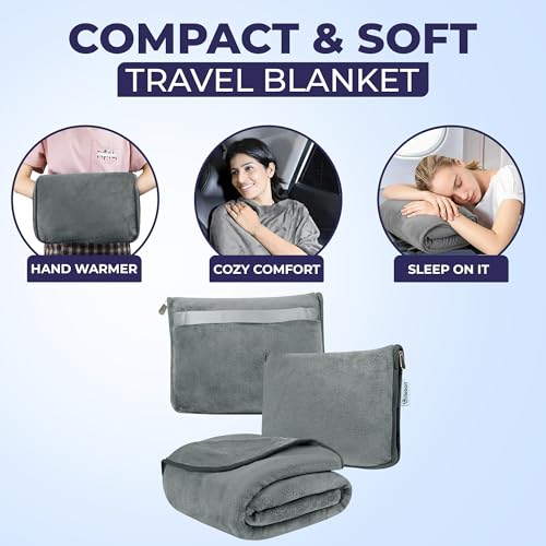 Billebon Travel Blanket Airplane Compact Soft Lightweight & Cozy Blanket with Soft Bag Pillowcase Packable Travel Blanket Perfect for Flight Car Bus Train (Grey, 5 Ft. X 3 Ft.) - Image 5