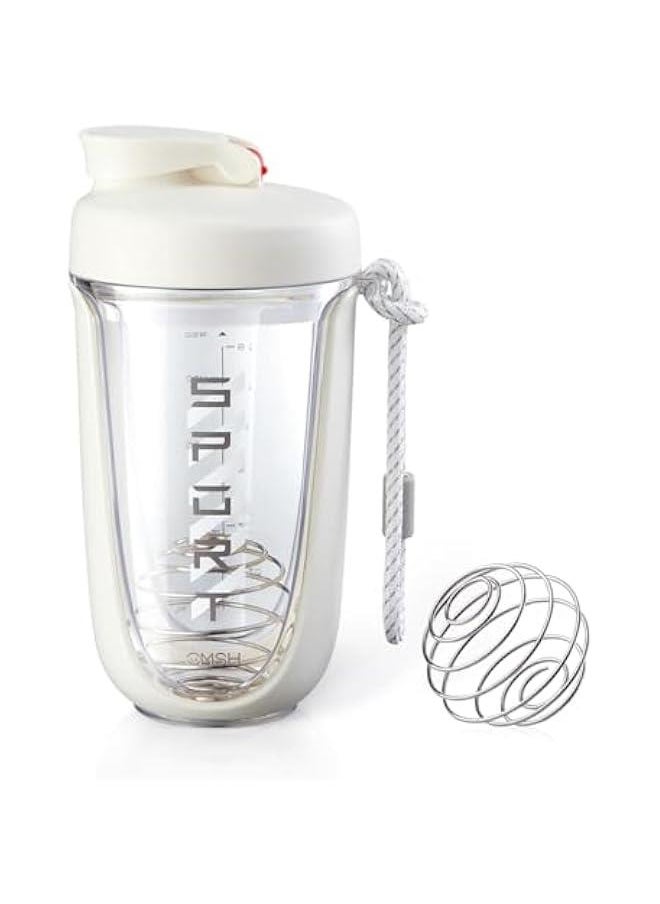 HOOKOR - Protein Shaker Bottle Protein Drink Shaker Cup 20 oz Shaker Bottle for Protein Mixes Leak-proof Protein Mixer Cup with Blender Ball for Gym Fitness Workout (white) - Image 1