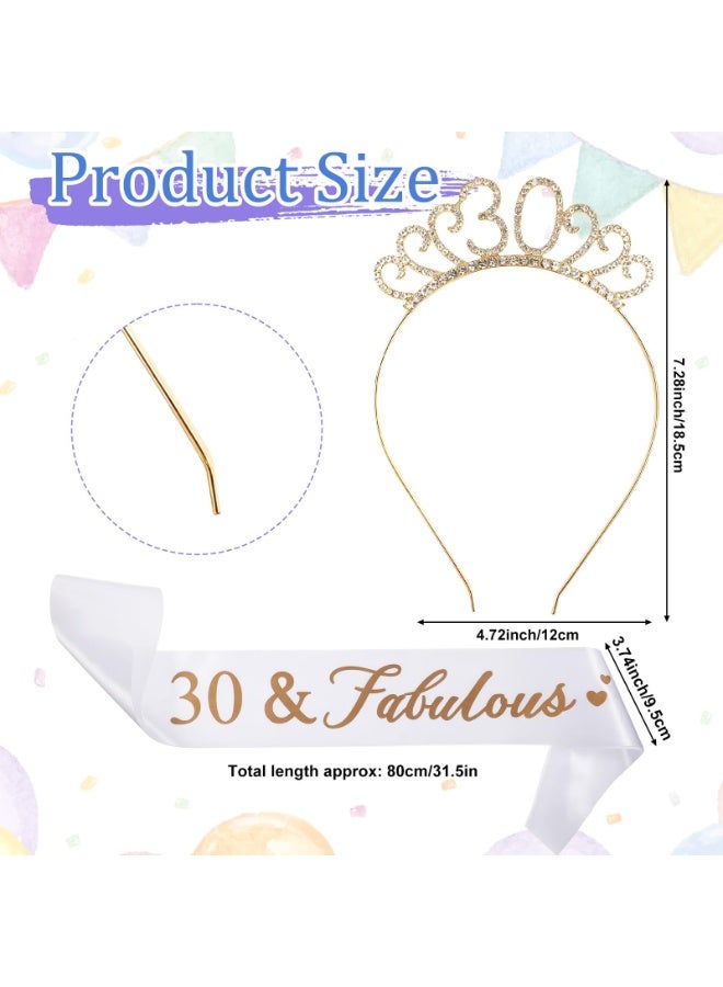 Gold 30th Birthday Sash & Tiara Crown Set, Thirty Queen Headband Decor Gift for 30 Years Old Women Party - Image 2