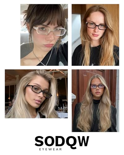 SODQW Retro Fake Glasses Blue Light Glasses for Women Trendy Vintage Small Rectangle Eyewear with Non Prescription Lens - Image 3