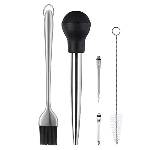 Kaycrown Stainless Steel Turkey Baster With BBQ/Grill Basting Brush, Commercial Grade Quality Rubber Bulb Including 2 Flavor Needles And Cleaning Brush For Easy Clean Up - Image 1
