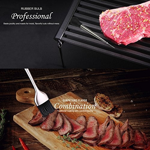 Kaycrown Stainless Steel Turkey Baster With BBQ/Grill Basting Brush, Commercial Grade Quality Rubber Bulb Including 2 Flavor Needles And Cleaning Brush For Easy Clean Up - Image 2