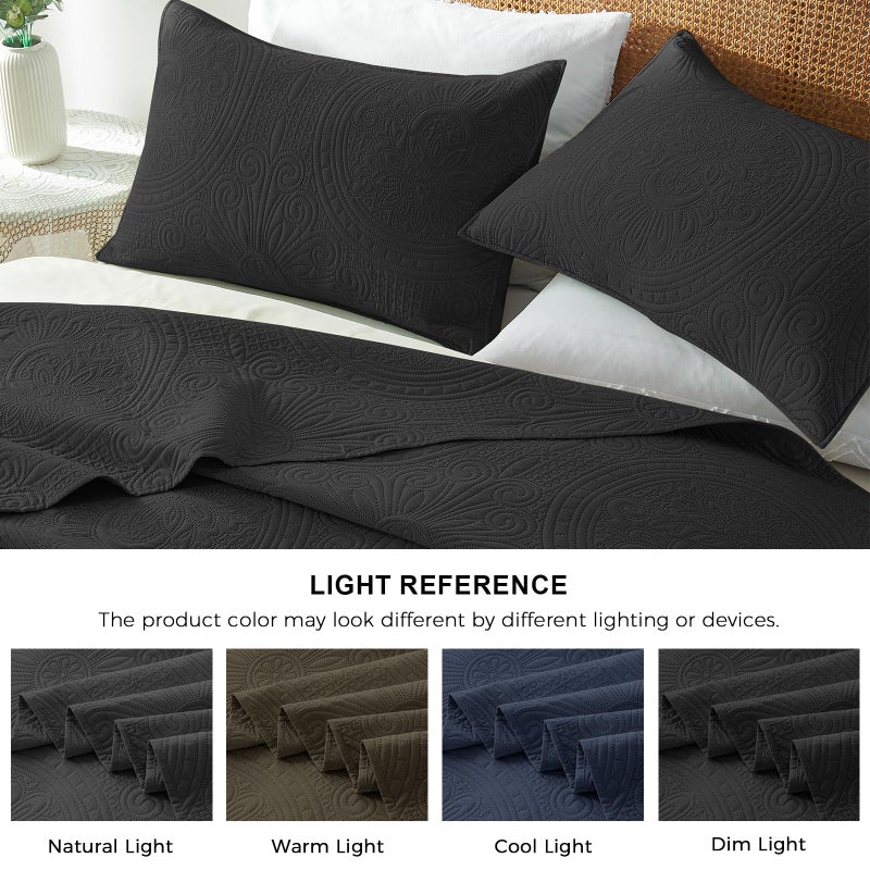 WURUIBO King/Cal King Quilt Set Black,Ultrasonic Embossed Bedspread, Lightweight Microfiber Coverlet, Modern Thin Bedding Set for All Season, 3 Piece(1 Quilt,2 Pillow Shams) - Image 5
