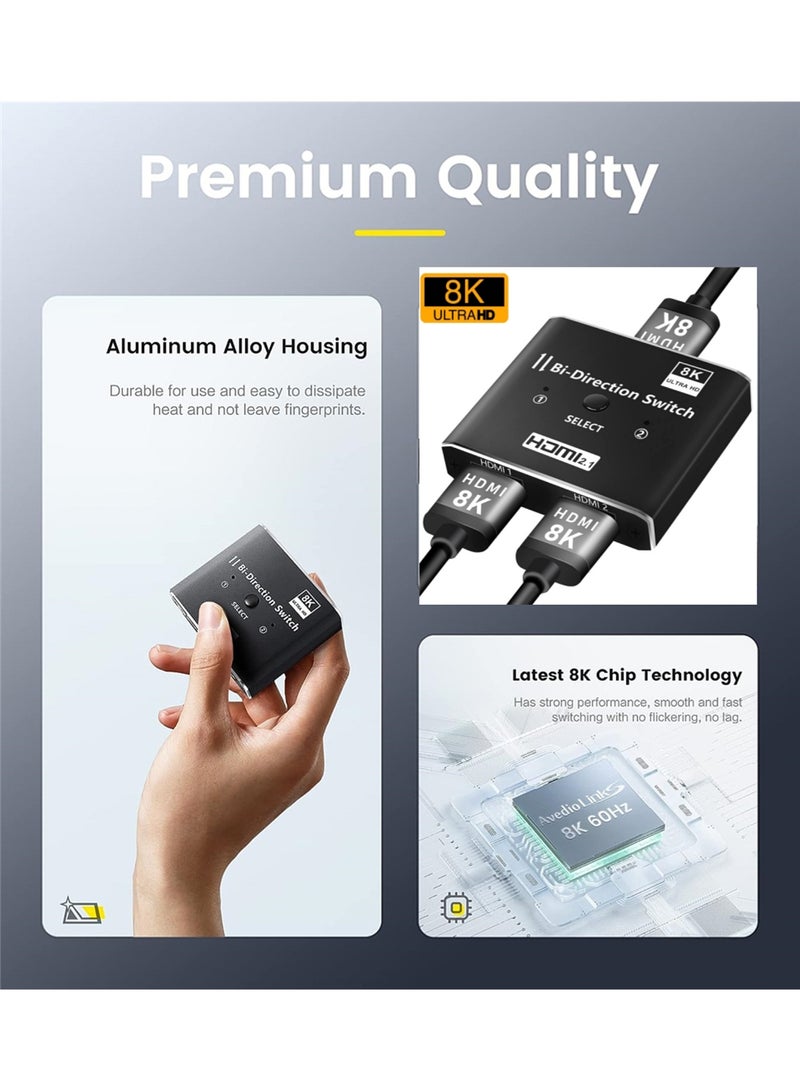 8K HDMI 2.1 Switch Splitter - Supoort 8K@60Hz, 4K@120Hz, 2K@144Hz - Support HDR, 48Gbps, 3D, Dolby, VRR, HDCP 2.3 - Bi-Directional HDMI Switcher Compatible with Computers, Laptop, Monitor, PS5, Xbox, TV, VR Device, Game Console - view 2