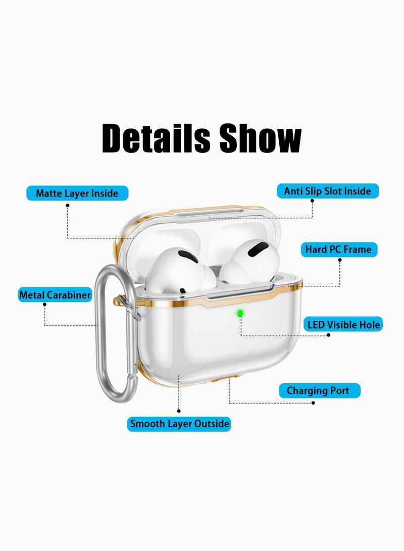 SYOSI Earphone Protective Sleeve,  Compatible for Airpods Pro 3Rd Gen (2019) Case Clear Cover with Keychain Hybrid Translucent Soft TPU Protective Cases Translucent Gold Frame - Image 4