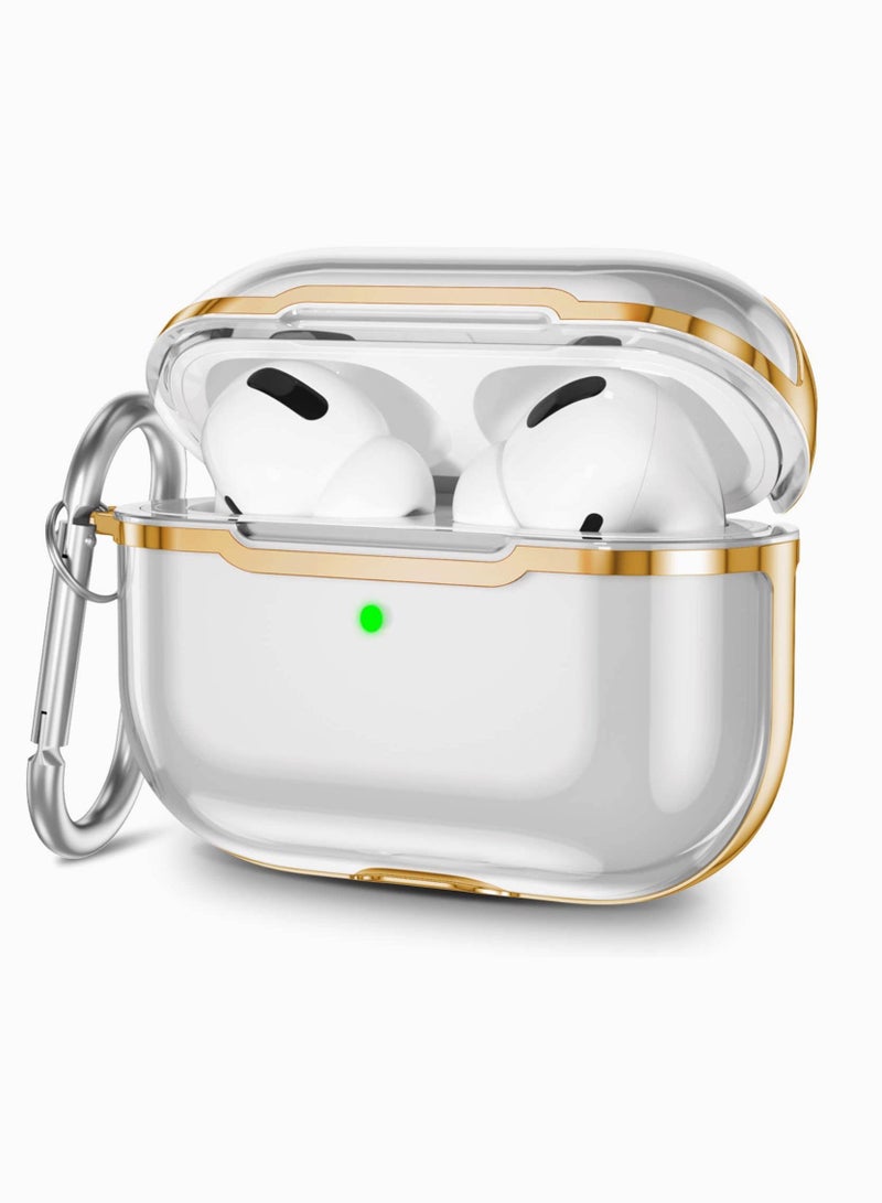 SYOSI Earphone Protective Sleeve,  Compatible for Airpods Pro 3Rd Gen (2019) Case Clear Cover with Keychain Hybrid Translucent Soft TPU Protective Cases Translucent Gold Frame - Image 1