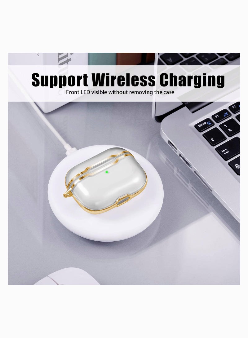 SYOSI Earphone Protective Sleeve,  Compatible for Airpods Pro 3Rd Gen (2019) Case Clear Cover with Keychain Hybrid Translucent Soft TPU Protective Cases Translucent Gold Frame - Image 3