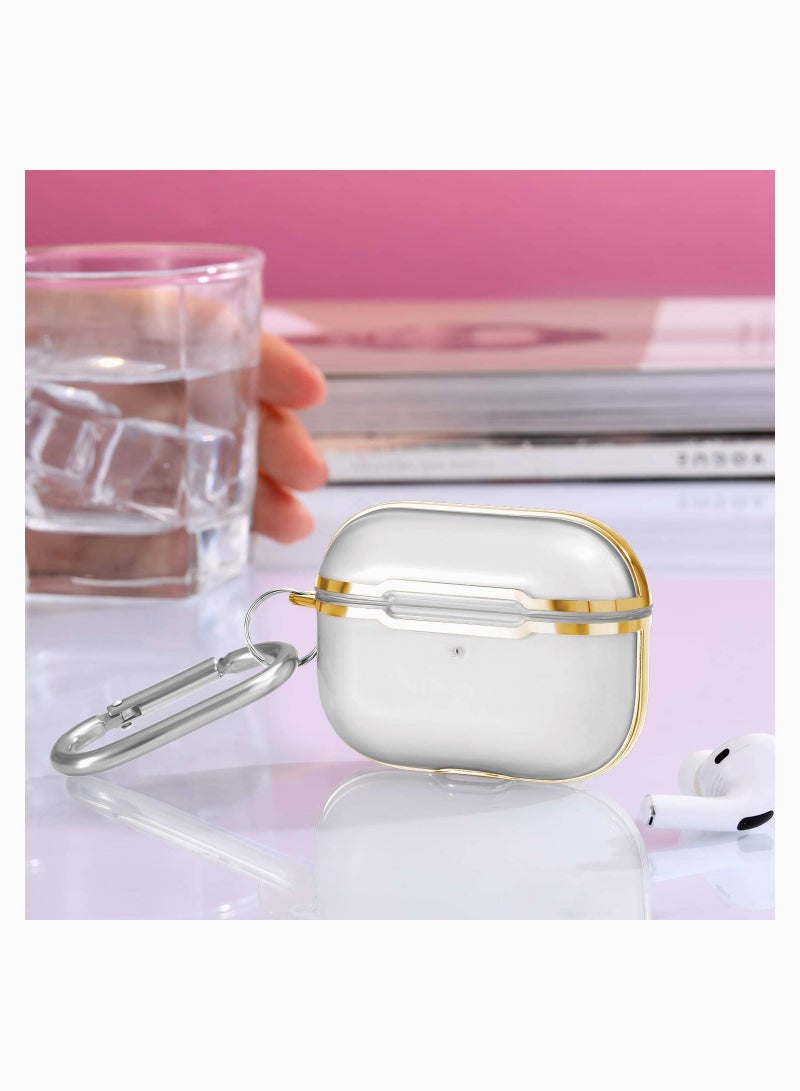 SYOSI Earphone Protective Sleeve,  Compatible for Airpods Pro 3Rd Gen (2019) Case Clear Cover with Keychain Hybrid Translucent Soft TPU Protective Cases Translucent Gold Frame - Image 2