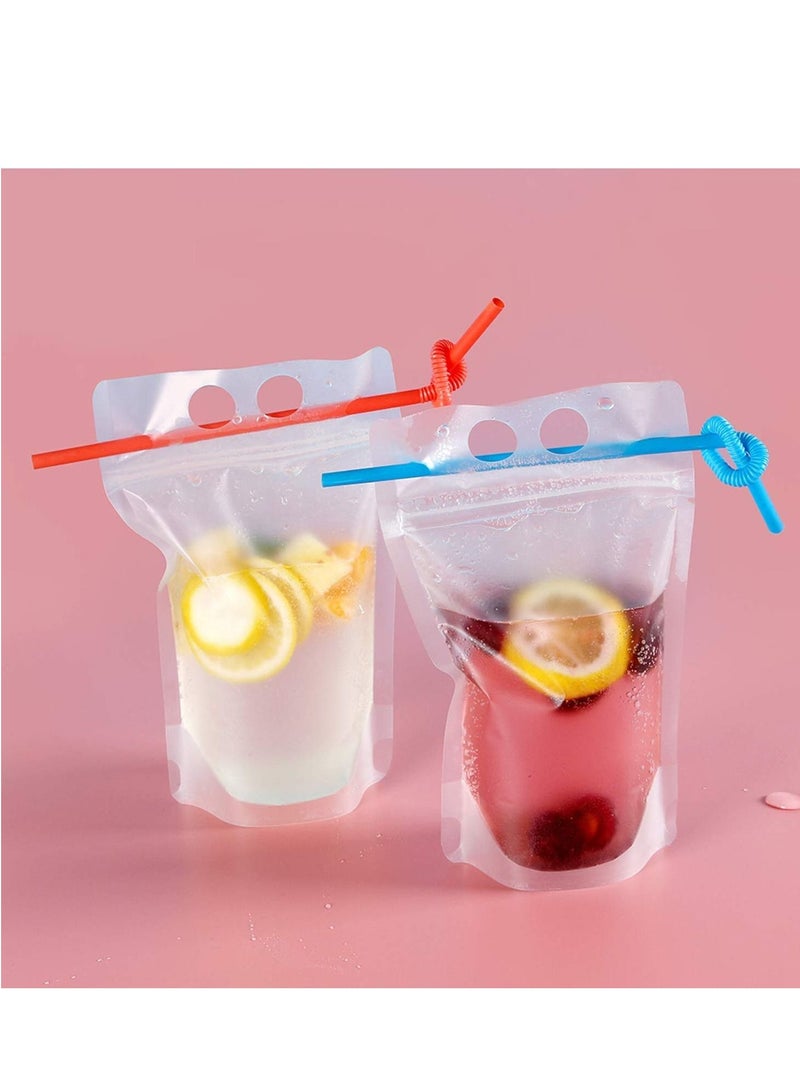 KASTWAVE حسنولد 100 قطعة مجموعة حاويات شرب قابلة للتصرف - حقائب بلاستيكية بسحاب قابلة للإغلاق مع مصاصات ملونة (شفافة) - Image 3