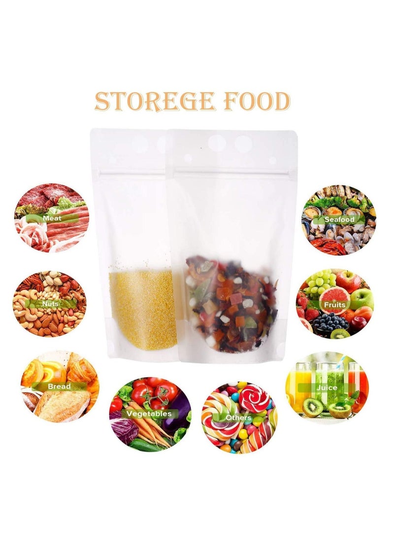 KASTWAVE حسنولد 100 قطعة مجموعة حاويات شرب قابلة للتصرف - حقائب بلاستيكية بسحاب قابلة للإغلاق مع مصاصات ملونة (شفافة) - Image 5