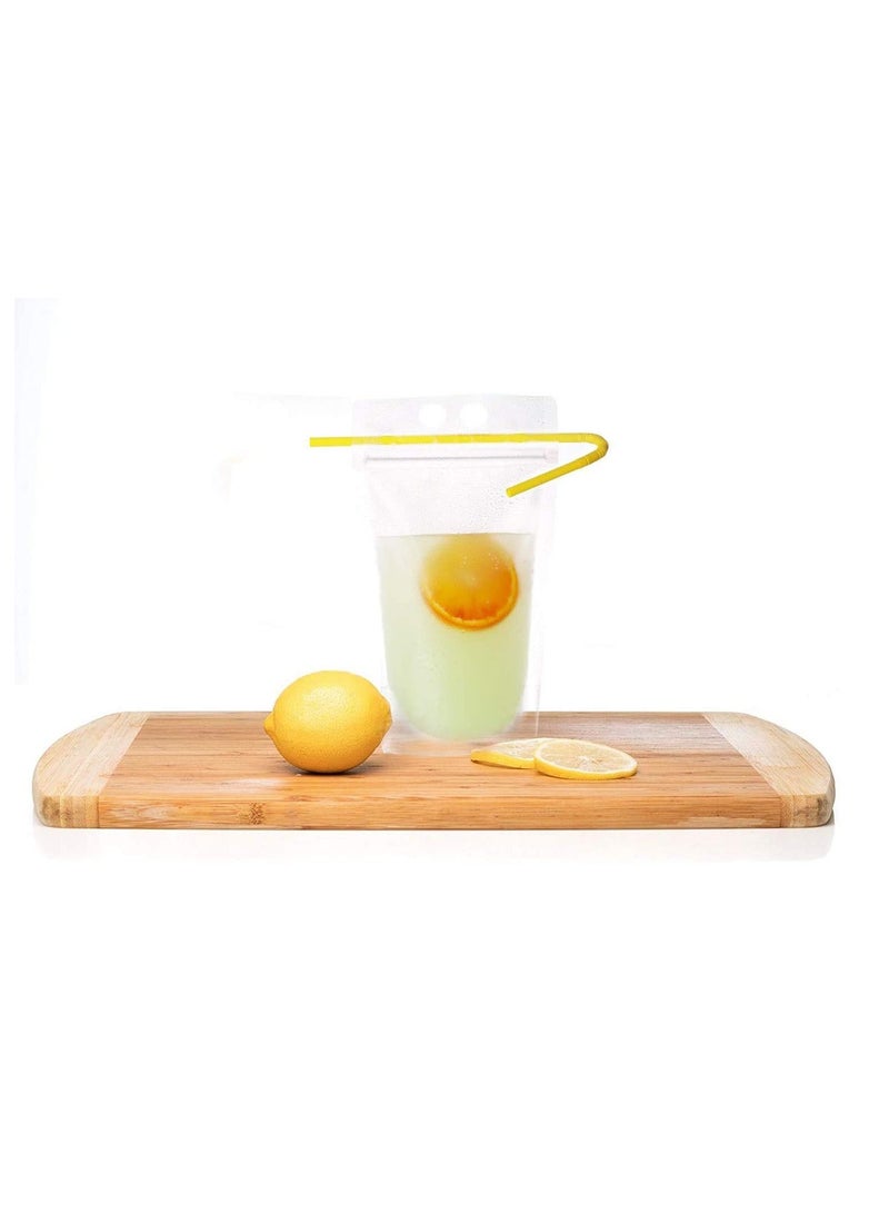 KASTWAVE حسنولد 100 قطعة مجموعة حاويات شرب قابلة للتصرف - حقائب بلاستيكية بسحاب قابلة للإغلاق مع مصاصات ملونة (شفافة) - Image 4