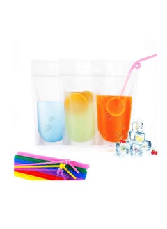 KASTWAVE HassanOuld 100 pcs Disposable Drink Container Set - Reclosable Zipper Plastic Pouches Bags Drinking Bags with Colorful Straws (Transparent)  - Image 1