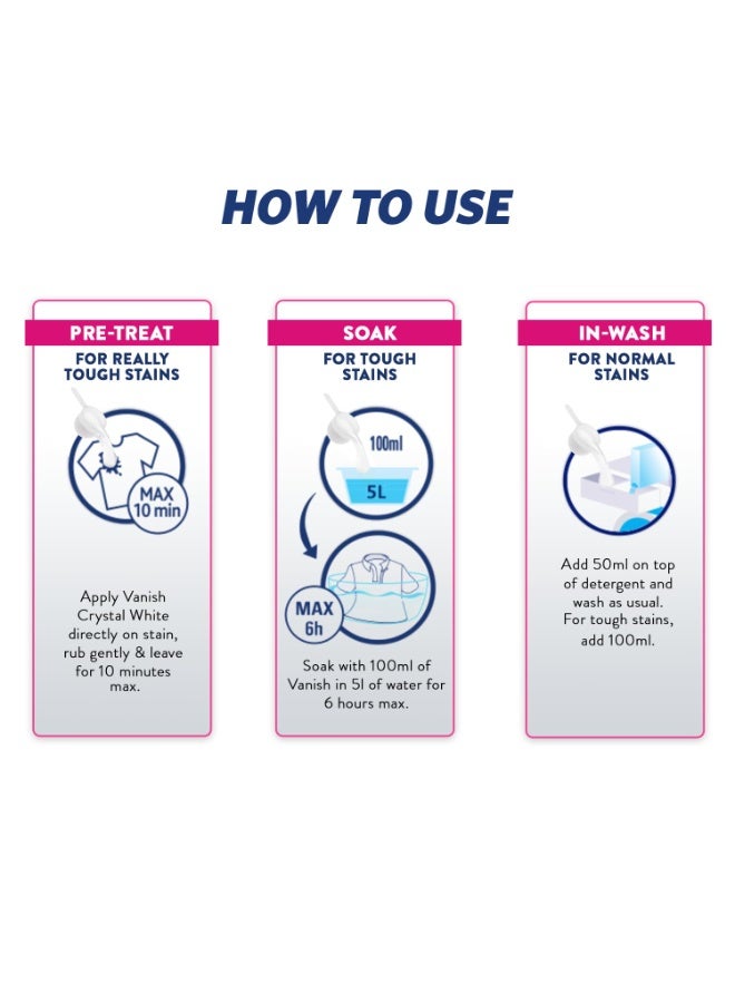 Vanish Crystal White 400 gm,Fabric Whitener|Detergent Add-On Powder|Whites like new|Instant Stain Remover|Chlorine Bleach Free|Suitable with all Washing Detergent Powders & Liquids - Image 2