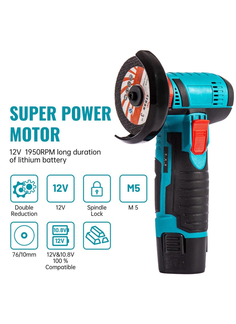 ZLH HITY - Angle Grinder Tool, Mini Angle Grinder, Cordless Electric Angle Grinding Tool 12V 19500RPM with 2PCS 2000mAh Battery, Nylon Cutting Blade-s/Grinding Disc/Metal Cutting Disc - Image 1