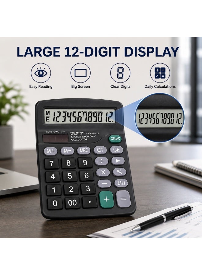 Dexin 12 Digit Electronic Calculator Large Display Dual Power Desktop Calculator with Auto Power Off - Image 2