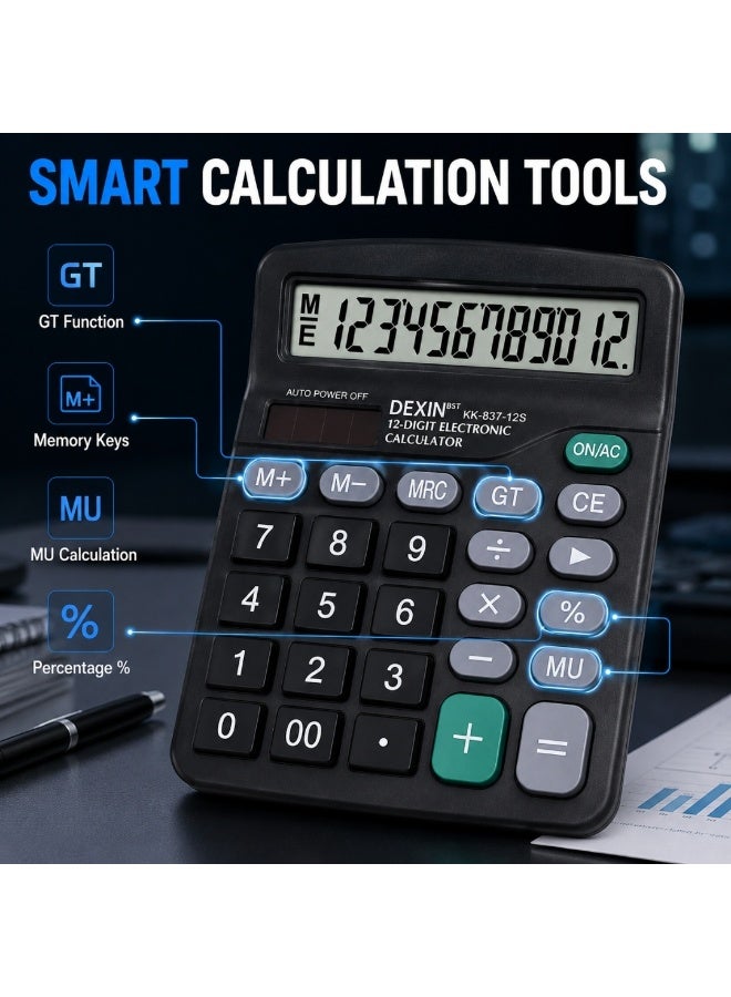 Dexin 12 Digit Electronic Calculator Large Display Dual Power Desktop Calculator with Auto Power Off - Image 4