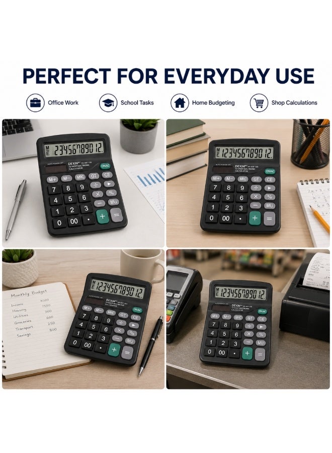 Dexin 12 Digit Electronic Calculator Large Display Dual Power Desktop Calculator with Auto Power Off - Image 3