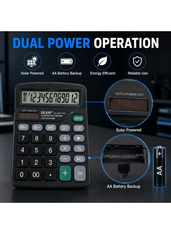 Dexin 12 Digit Electronic Calculator Large Display Dual Power Desktop Calculator with Auto Power Off - Image 5