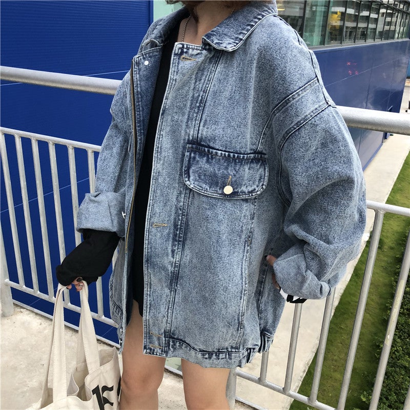 Cross-border real shot 2022 new Hong Kong flavor retro chic tooling Denim coat female Korean version of Harajuku bf trench coat Picture Color