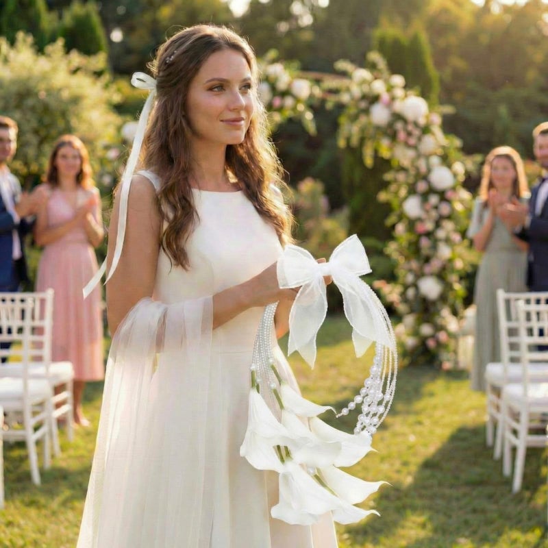Suncalla 20 Pcs Bridal Bouquet Wedding Calla Lily Bride Pearl Bouquet Faux Artificial Realistic White Calla Lily Flowers for DIY Wedding Bridesmaid Bride Holding Flowers Arrangement Decor - Image 5