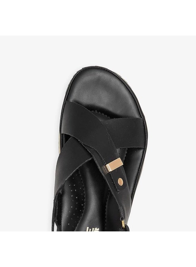 نديور صنادل منصة نادور النسائية من القطيفة المريحة | جلد صناعي متين مع تفاصيل إبزيم خفيفة ومقاومة للانزلاق | صنادل صيفية أنيقة - Image 3