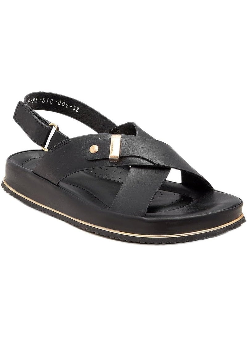 نديور صنادل منصة نادور النسائية من القطيفة المريحة | جلد صناعي متين مع تفاصيل إبزيم خفيفة ومقاومة للانزلاق | صنادل صيفية أنيقة - Image 1