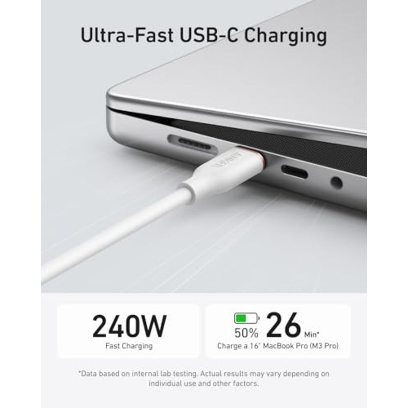 USB C Cable for iPhone 17/16, MacBook Pro 2020, Galaxy 240W Fast Charging, USB 2.0, 6ft, Nylon Braided, Black, Durable Tangle-Free - Image 4
