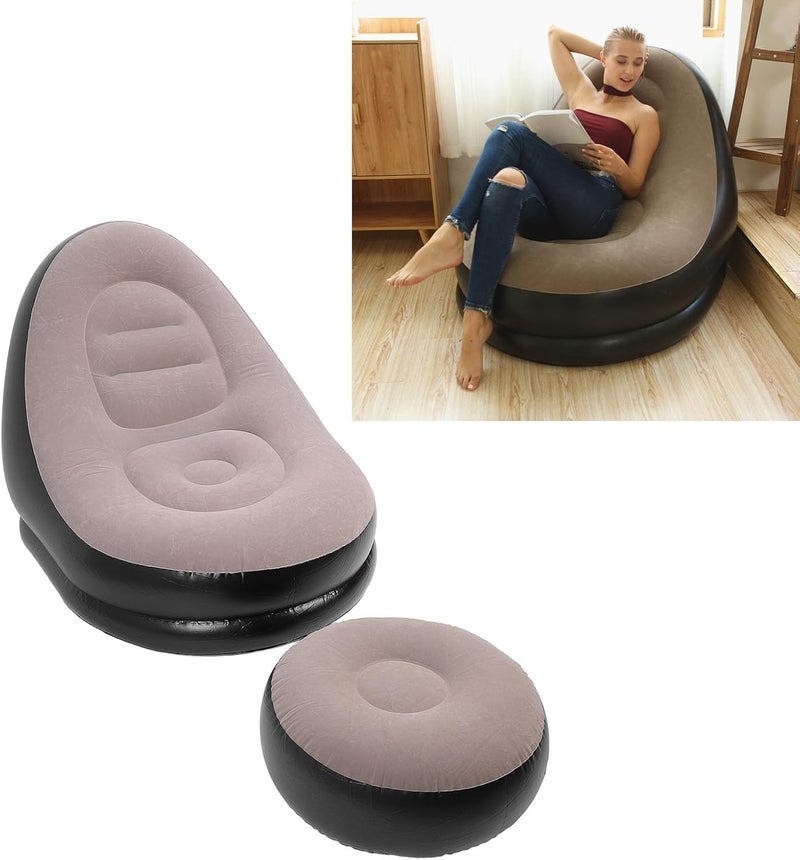Tnfeeon Inflatable Leisure Sofa Chair Inflatable Deluxe Lounger Indoor Outdoor Camping Garden Stylish Soft Plush Fabric Flocking Lazy Couch (Coffee) - Image 5