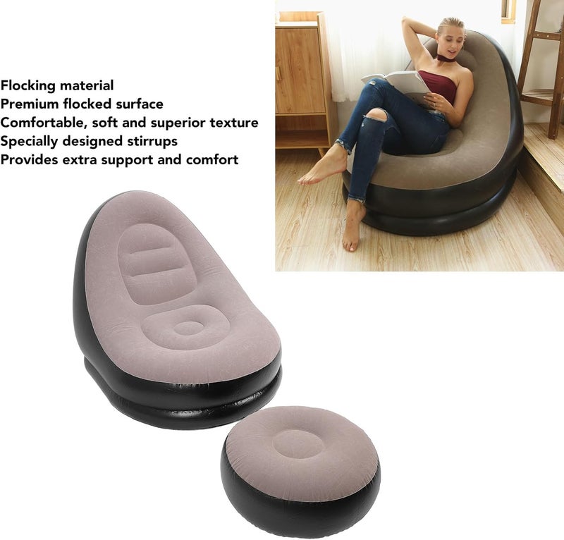 Tnfeeon Inflatable Leisure Sofa Chair Inflatable Deluxe Lounger Indoor Outdoor Camping Garden Stylish Soft Plush Fabric Flocking Lazy Couch (Coffee) - Image 3
