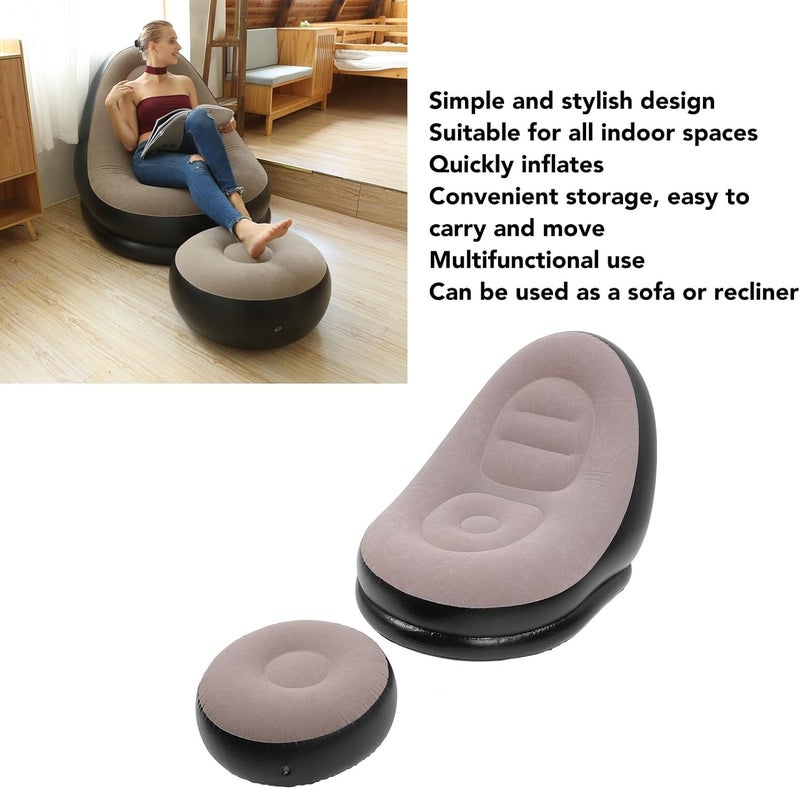 Tnfeeon Inflatable Leisure Sofa Chair Inflatable Deluxe Lounger Indoor Outdoor Camping Garden Stylish Soft Plush Fabric Flocking Lazy Couch (Coffee) - Image 4