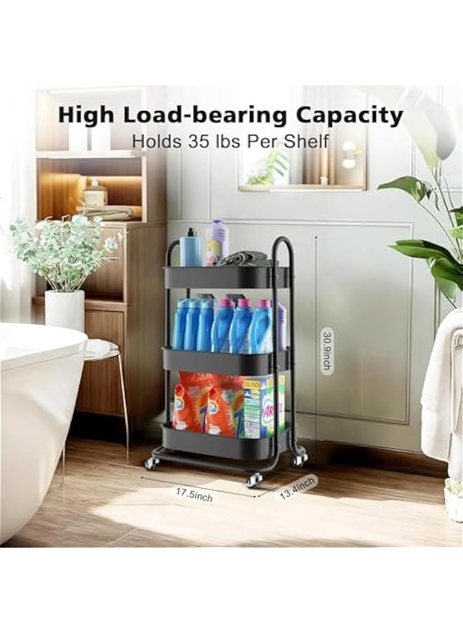 هوكور عربة دوارة معدنية من 3 طبقات من بيكبيس، عربة ادوات بيضاوية مع عجلات قابلة للقفل، عربة تخزين منظمة متعددة الوظائف مع ارفف شبكية لغرفة المعيشة والمطبخ وغرفة النوم والمكتب، اسود - Image 5
