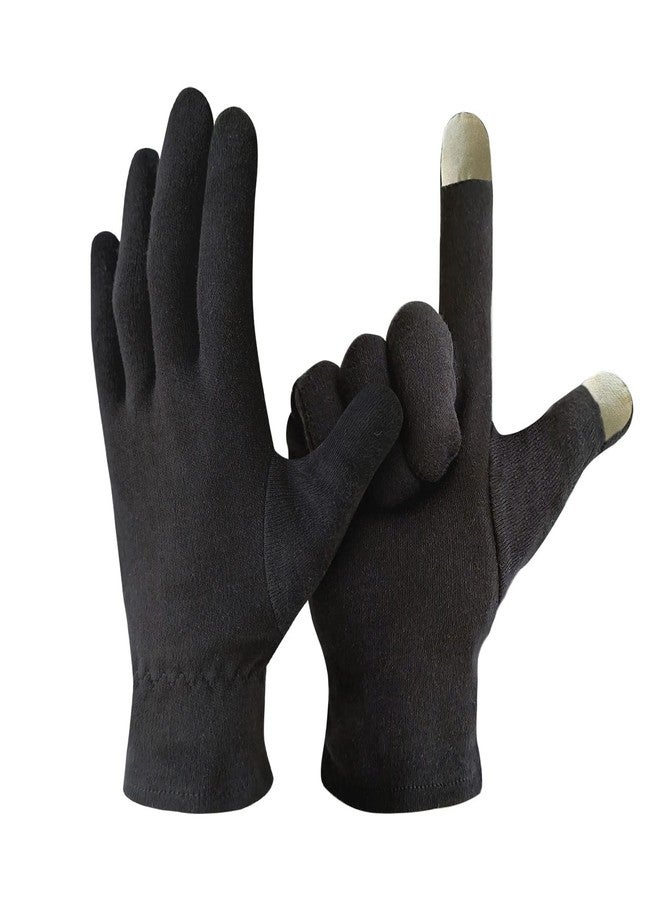 Evridwear 100% Cotton Touchscreen Moisturizing Beauty Gloves with Elastic Cuff, Natural Cosmetic Therapy Gloves for Eczema SPA Dry Hands Care Overnight (Black, Medium) 2 Pairs - Image 2