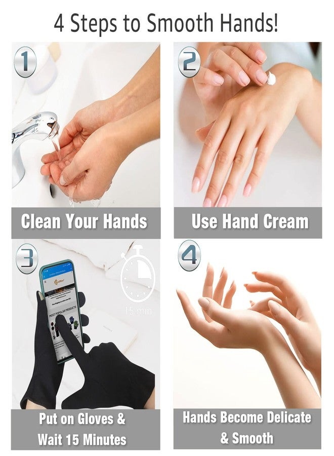 Evridwear 100% Cotton Touchscreen Moisturizing Beauty Gloves with Elastic Cuff, Natural Cosmetic Therapy Gloves for Eczema SPA Dry Hands Care Overnight (Black, Medium) 2 Pairs - Image 3
