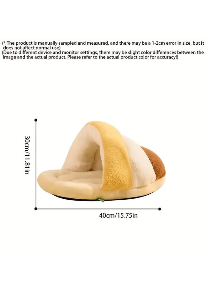 Yellow White Brown Slipper Style Cat Bed Soft Plush Washable Non Slip Pet Mat - Image 2