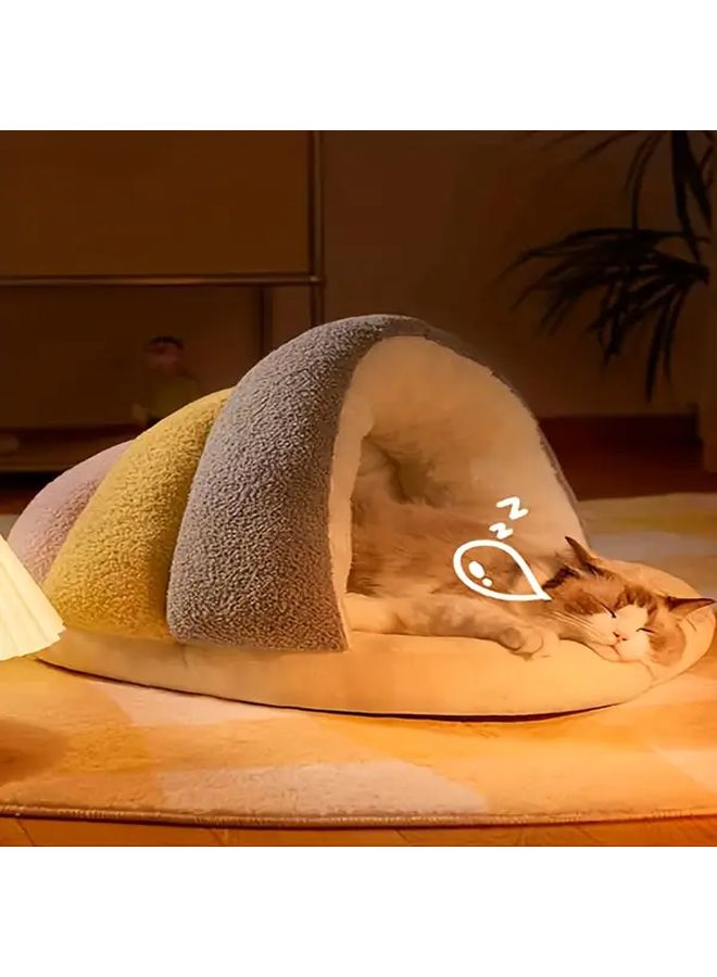 Yellow White Brown Slipper Style Cat Bed Soft Plush Washable Non Slip Pet Mat - Image 4