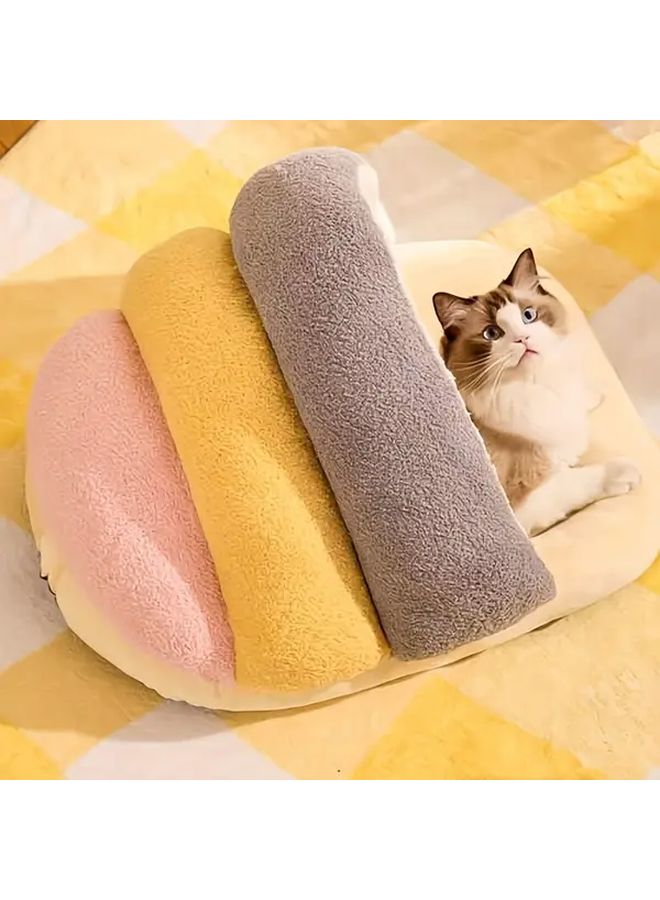 Yellow White Brown Slipper Style Cat Bed Soft Plush Washable Non Slip Pet Mat - Image 5