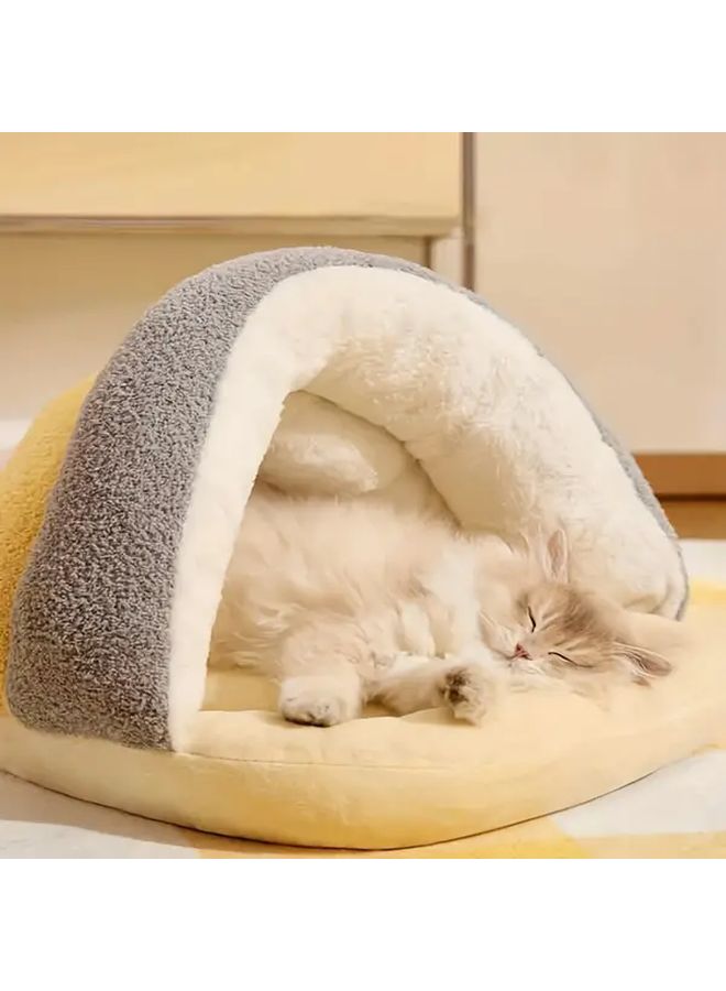 Yellow White Brown Slipper Style Cat Bed Soft Plush Washable Non Slip Pet Mat - Image 3