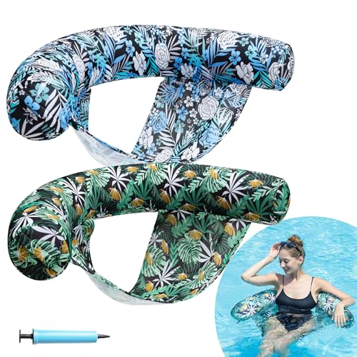 FindUWill Inflatable Pool Floats Chair 2 Pack Fabric Covered Pool Lounger Float with Sling Swimming Noodle Chairs Pool Floaties Pool Floats for Adults Blue Green - Image 1