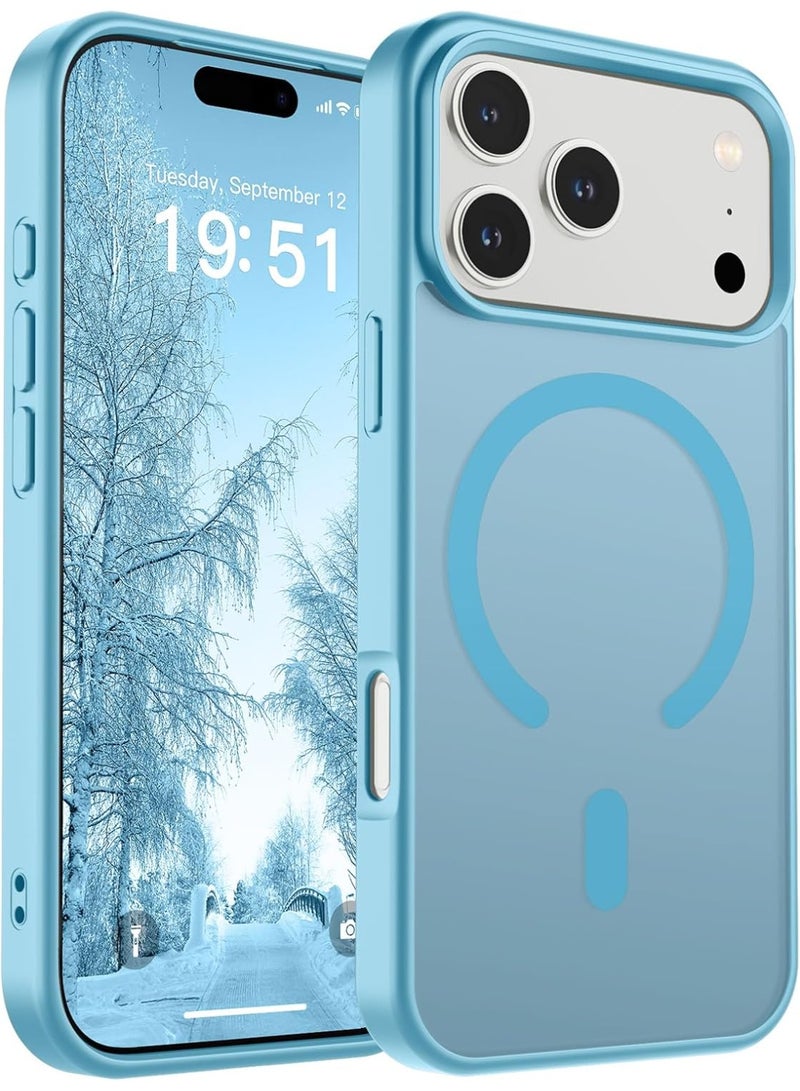 أكاليكس جراب مغناطيسي غير لامع لهاتف iPhone 17 Pro، متوافق مع MagSafe، غطاء فاخر مطلي، جراب هاتف واقي ناعم غير لامع من مادة TPU مقاوم للصدمات، (أزرق فاتح) - Image 1