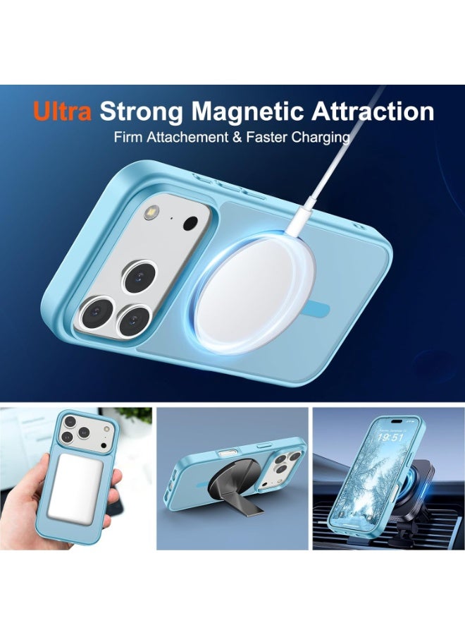 أكاليكس جراب مغناطيسي غير لامع لهاتف iPhone 17 Pro، متوافق مع MagSafe، غطاء فاخر مطلي، جراب هاتف واقي ناعم غير لامع من مادة TPU مقاوم للصدمات، (أزرق فاتح) - Image 2