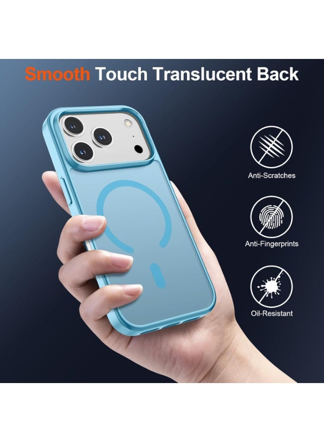 أكاليكس جراب مغناطيسي غير لامع لهاتف iPhone 17 Pro، متوافق مع MagSafe، غطاء فاخر مطلي، جراب هاتف واقي ناعم غير لامع من مادة TPU مقاوم للصدمات، (أزرق فاتح) - Image 3